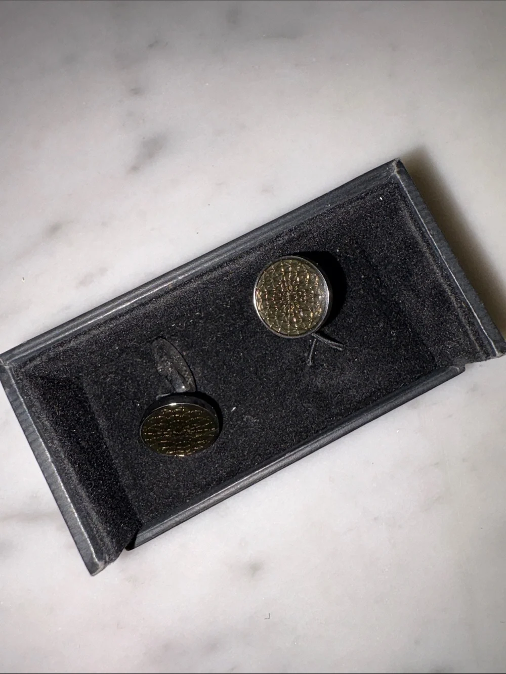 Jos. A. Bank Silver Tone and Textured Gold and Black Round Cuff Links